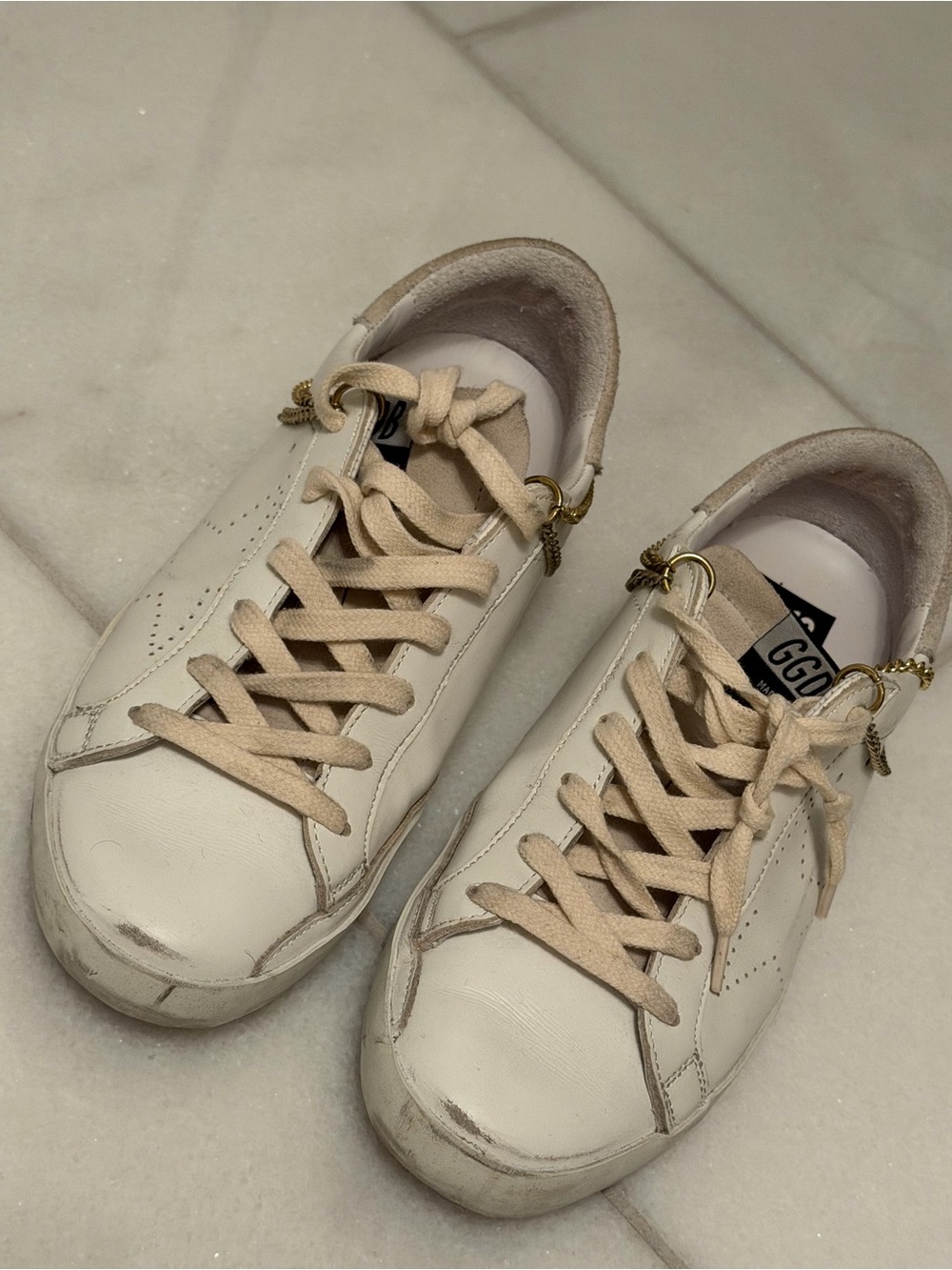 Golden Goose White Leather Sneakers with Beige Accents